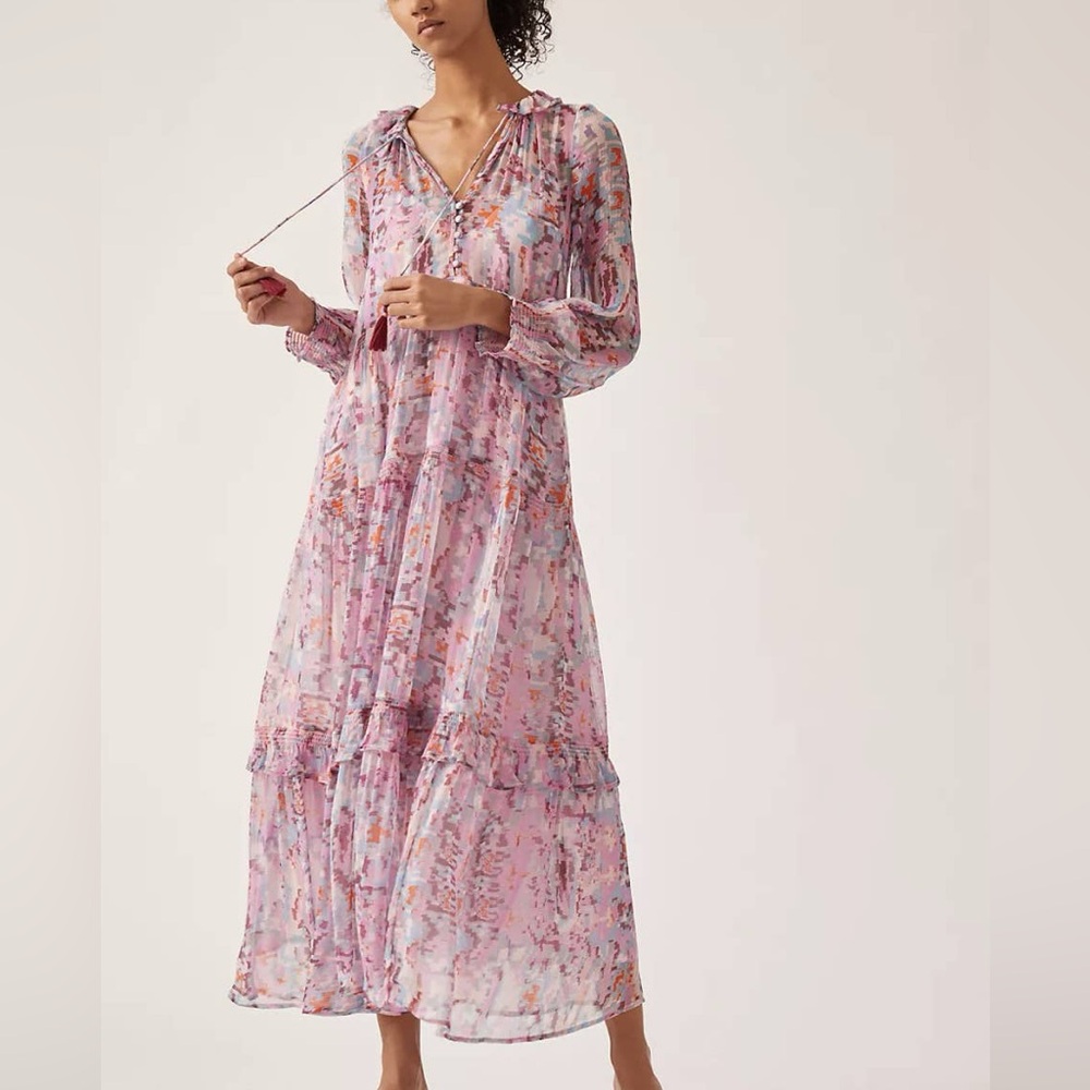 Anthropologie The Marais Printed Chiffon Maxi Dress in Pink Size SP